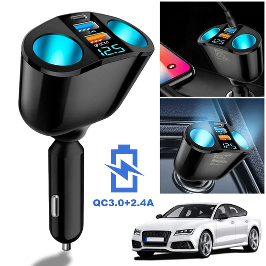 Car Cigarette Lighter Socket Splitter PD QC3.0 12V-24V 2 USB Charger C Ports 2.4A Fast Charging Car Charger for Mobile Phone DVR - Merit Sell