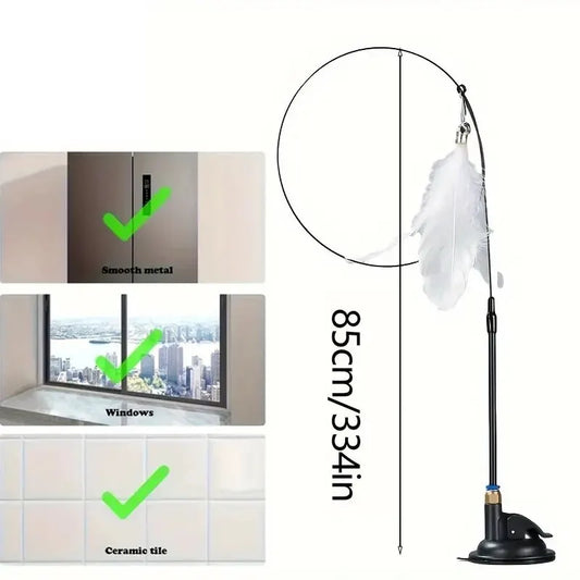 Cat Teaser Toy - Interactive Bell & Feather Wand - Long Suction Cup Pole for Exciting Playtime Adventures - Ultimate Cat Toy - Merit Sell