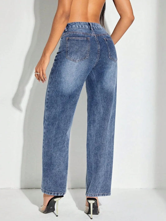 Contrast Patchwork Straight Jeans with Pockets - Merit Sell