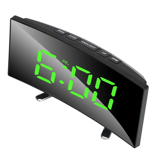 Curved Dimmable Mirror Clock Home Decors For Kids Bedroom 7 Inch Large Number Table Clock LED Screen Digital Alarm Clock - Merit Sell