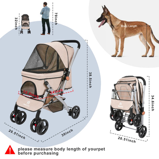 Foldable Cat Dog Stroller Detachable Easy Assembly Pet Travel Carrier W/Shock Absorption Folding Resistant to dirt - Merit Sell