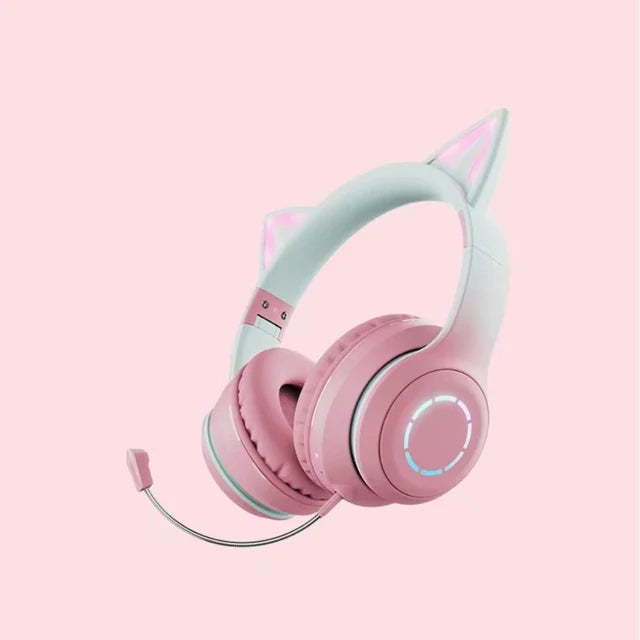 Luminous Led Light Gradient Cute Cat Ears BT029C Headband Wireless Headphone Foldable Gaming Headset Headphones With Microphone