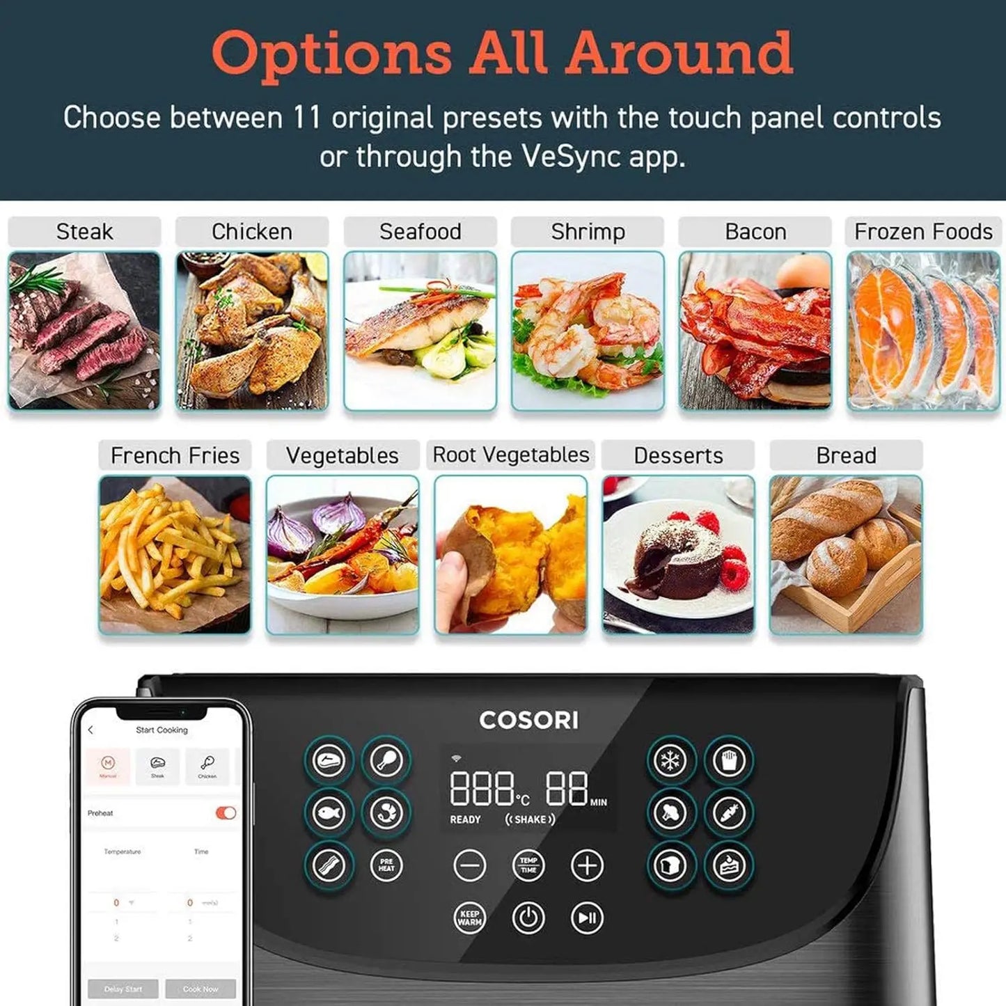 Cosori CS158-AF-RXB Hot Air Fryer 5.5l 1700W App Controllable, Non-Stick Coating,Oil Free, with Display (940910743981)