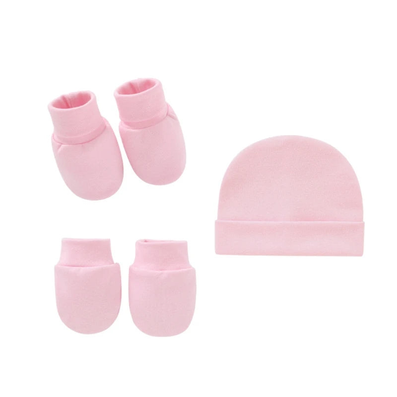 Baby Anti Scratching Soft Cotton Gloves+Hat+Foot Cover Set Newborn Mittens Socks Beanies Cap Kit for Infants Shower Gifts H3CD