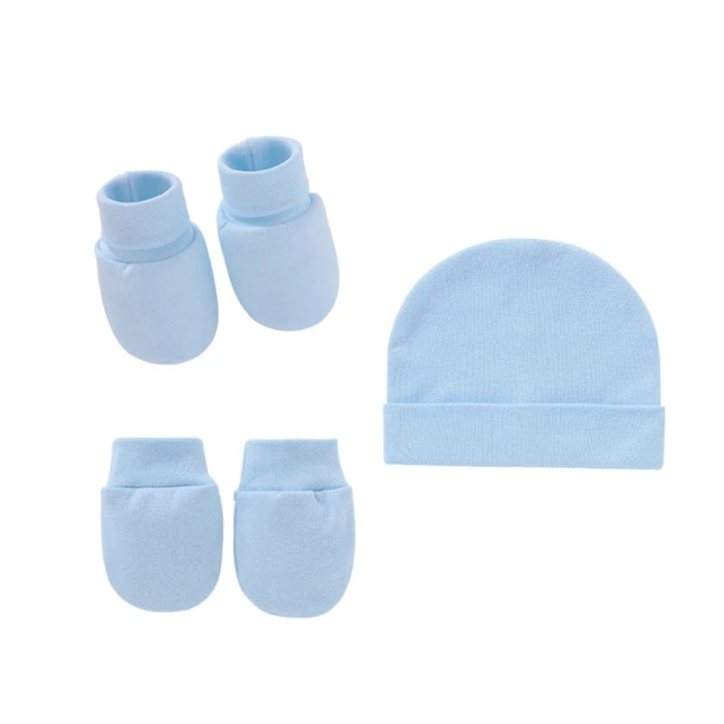Baby Anti Scratching Soft Cotton Gloves+Hat+Foot Cover Set Newborn Mittens Socks Beanies Cap Kit for Infants Shower Gifts H3CD