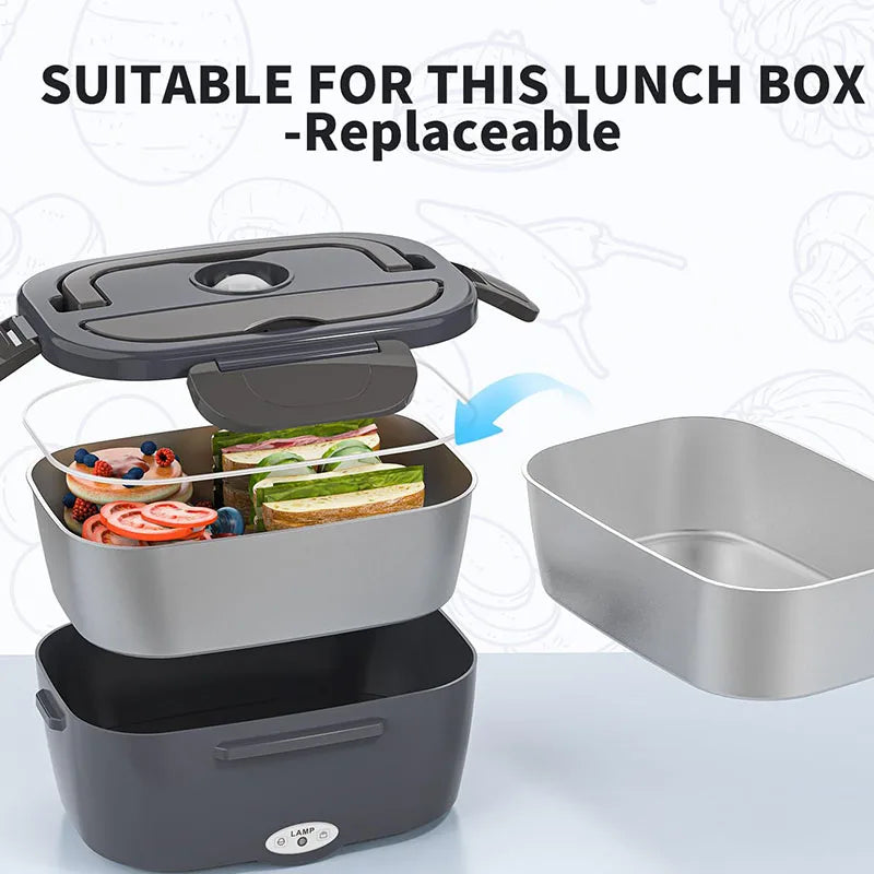 2025 Newest Black Electric Lunch Box Fast Heating Leakproof Design Stainless Steel Plastic for Household Car Use for Outdoor