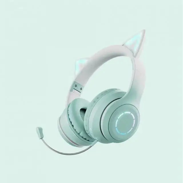 Luminous Led Light Gradient Cute Cat Ears BT029C Headband Wireless Headphone Foldable Gaming Headset Headphones With Microphone