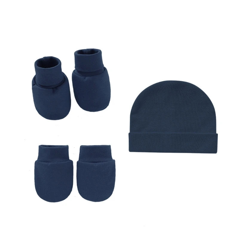 Baby Anti Scratching Soft Cotton Gloves+Hat+Foot Cover Set Newborn Mittens Socks Beanies Cap Kit for Infants Shower Gifts H3CD