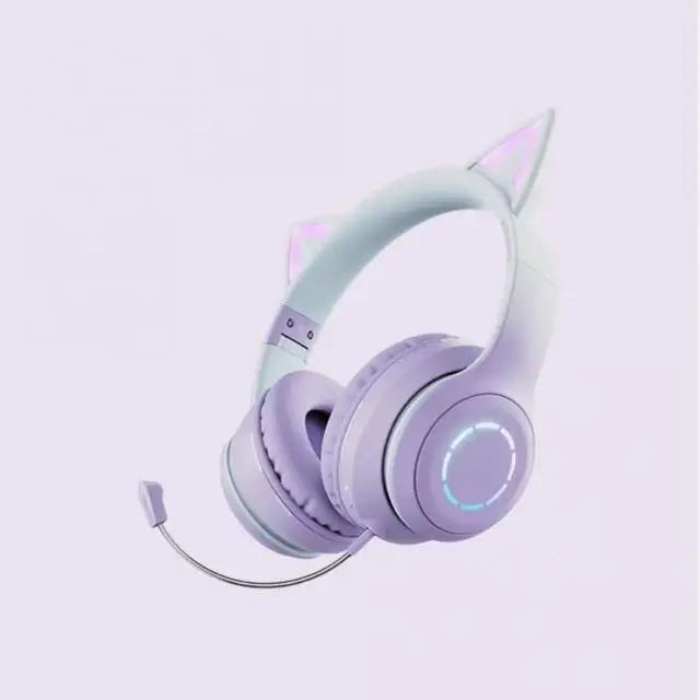 Luminous Led Light Gradient Cute Cat Ears BT029C Headband Wireless Headphone Foldable Gaming Headset Headphones With Microphone