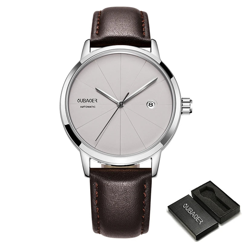 2024 OUBAOER Men Watch Automatic Mechanical Watches Bussiness Leather Strap Wristwatches Waterproof Classic Minimalist Clocks