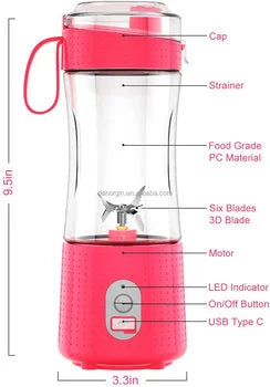 4000mAH 240W USB C RECAHRGE Portable Blender 350ml Spout Drink STRAP MINI SMOOTHIES JUICER 6PCS BLADES POWER BLENDER