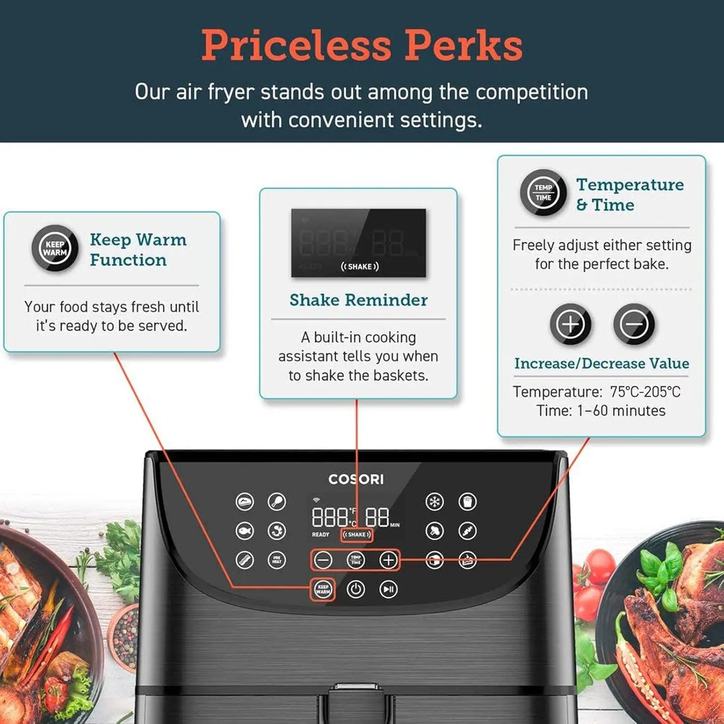 Cosori CS158-AF-RXB Hot Air Fryer 5.5l 1700W App Controllable, Non-Stick Coating,Oil Free, with Display (940910743981)