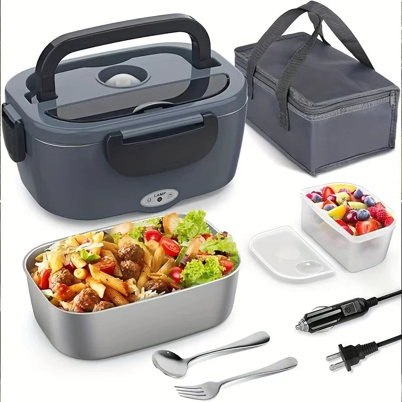 2025 Newest Black Electric Lunch Box Fast Heating Leakproof Design Stainless Steel Plastic for Household Car Use for Outdoor