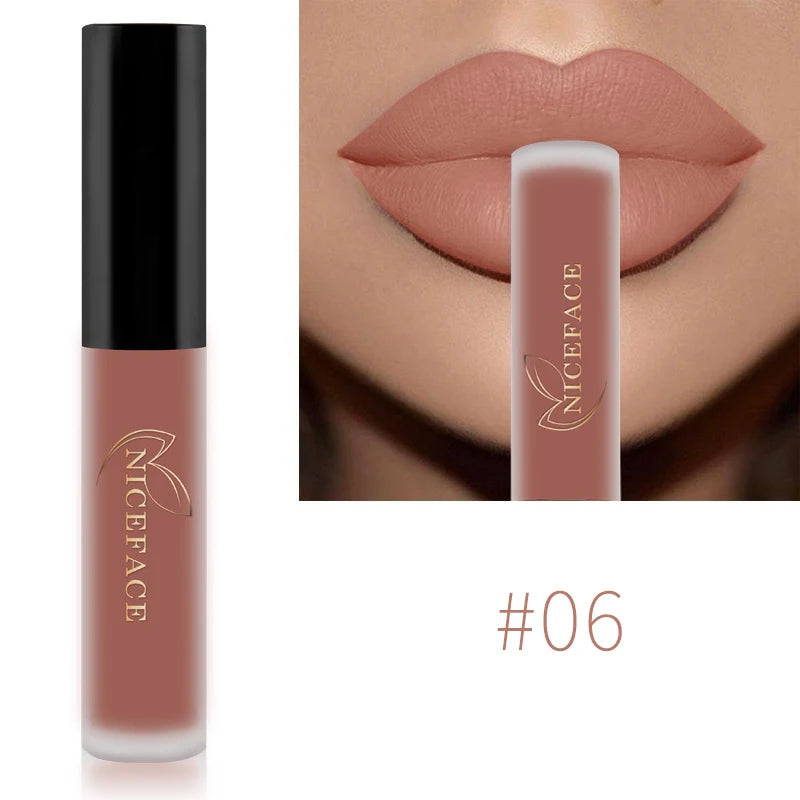 NICEFACE Lip Gloss Waterproof Matte Liquid Lipstick Long Lasting Velvet Lipgloss Tint Tube Nude Pigment Lip Makeup Cosmetics