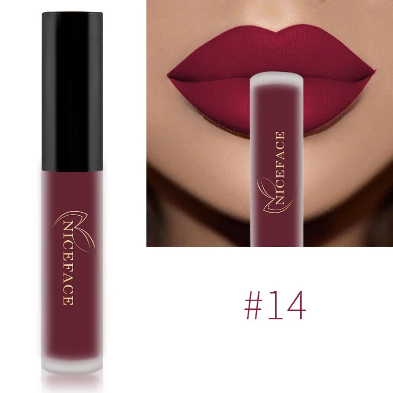 NICEFACE Lip Gloss Waterproof Matte Liquid Lipstick Long Lasting Velvet Lipgloss Tint Tube Nude Pigment Lip Makeup Cosmetics
