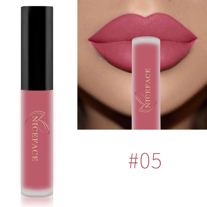 NICEFACE Lip Gloss Waterproof Matte Liquid Lipstick Long Lasting Velvet Lipgloss Tint Tube Nude Pigment Lip Makeup Cosmetics