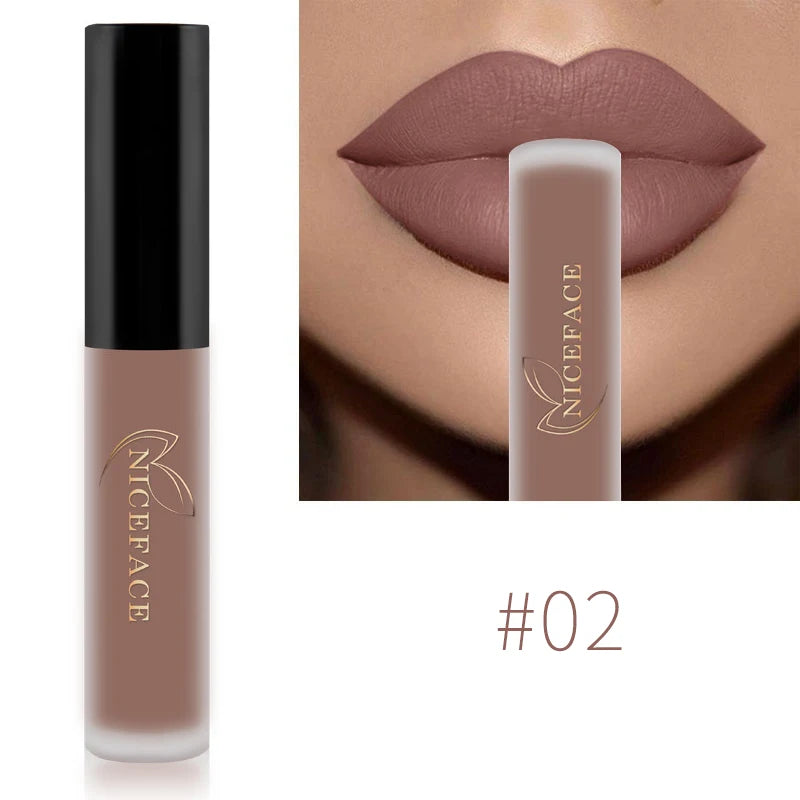 NICEFACE Lip Gloss Waterproof Matte Liquid Lipstick Long Lasting Velvet Lipgloss Tint Tube Nude Pigment Lip Makeup Cosmetics