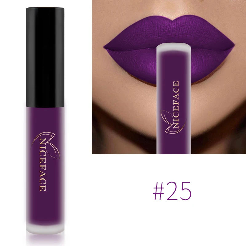 NICEFACE Lip Gloss Waterproof Matte Liquid Lipstick Long Lasting Velvet Lipgloss Tint Tube Nude Pigment Lip Makeup Cosmetics