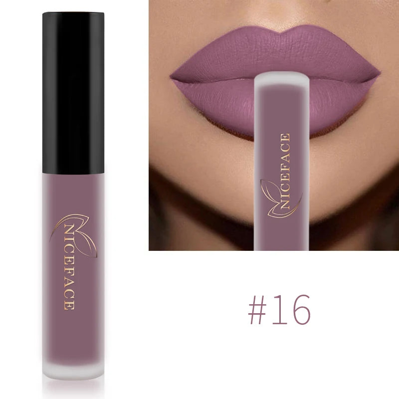NICEFACE Lip Gloss Waterproof Matte Liquid Lipstick Long Lasting Velvet Lipgloss Tint Tube Nude Pigment Lip Makeup Cosmetics