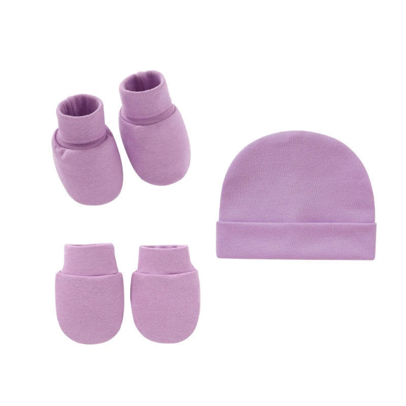 Baby Anti Scratching Soft Cotton Gloves+Hat+Foot Cover Set Newborn Mittens Socks Beanies Cap Kit for Infants Shower Gifts H3CD
