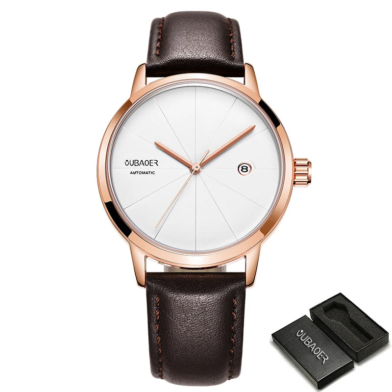 2024 OUBAOER Men Watch Automatic Mechanical Watches Bussiness Leather Strap Wristwatches Waterproof Classic Minimalist Clocks