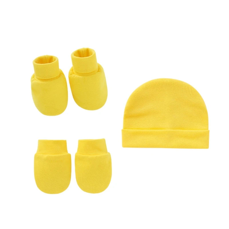 Baby Anti Scratching Soft Cotton Gloves+Hat+Foot Cover Set Newborn Mittens Socks Beanies Cap Kit for Infants Shower Gifts H3CD