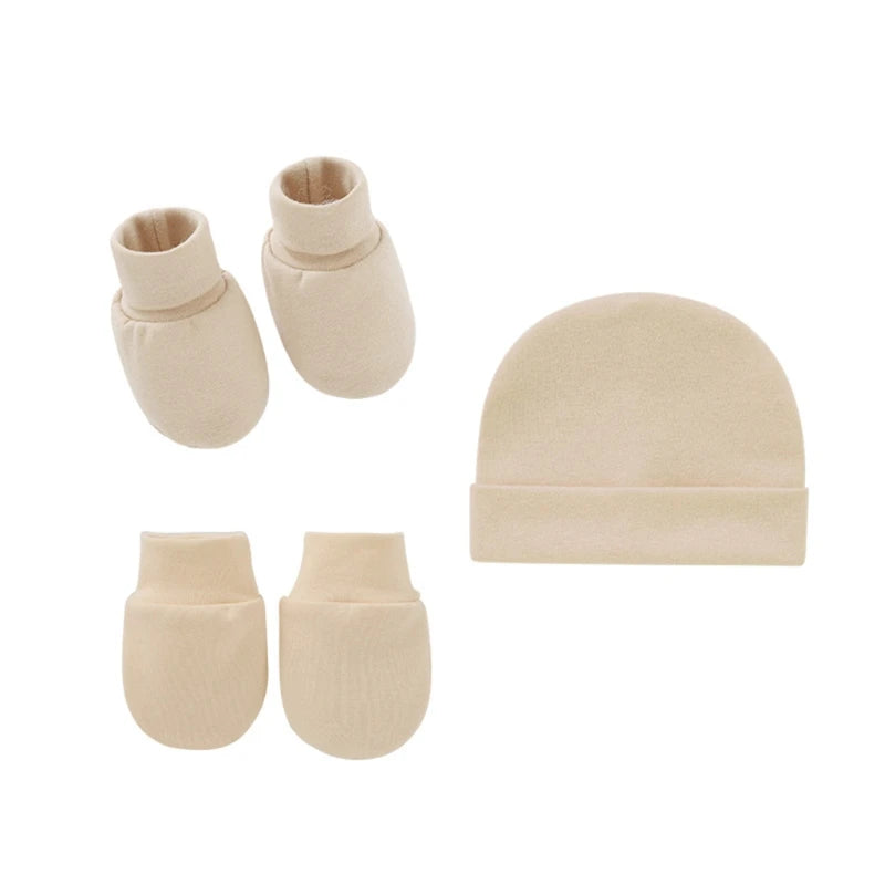 Baby Anti Scratching Soft Cotton Gloves+Hat+Foot Cover Set Newborn Mittens Socks Beanies Cap Kit for Infants Shower Gifts H3CD