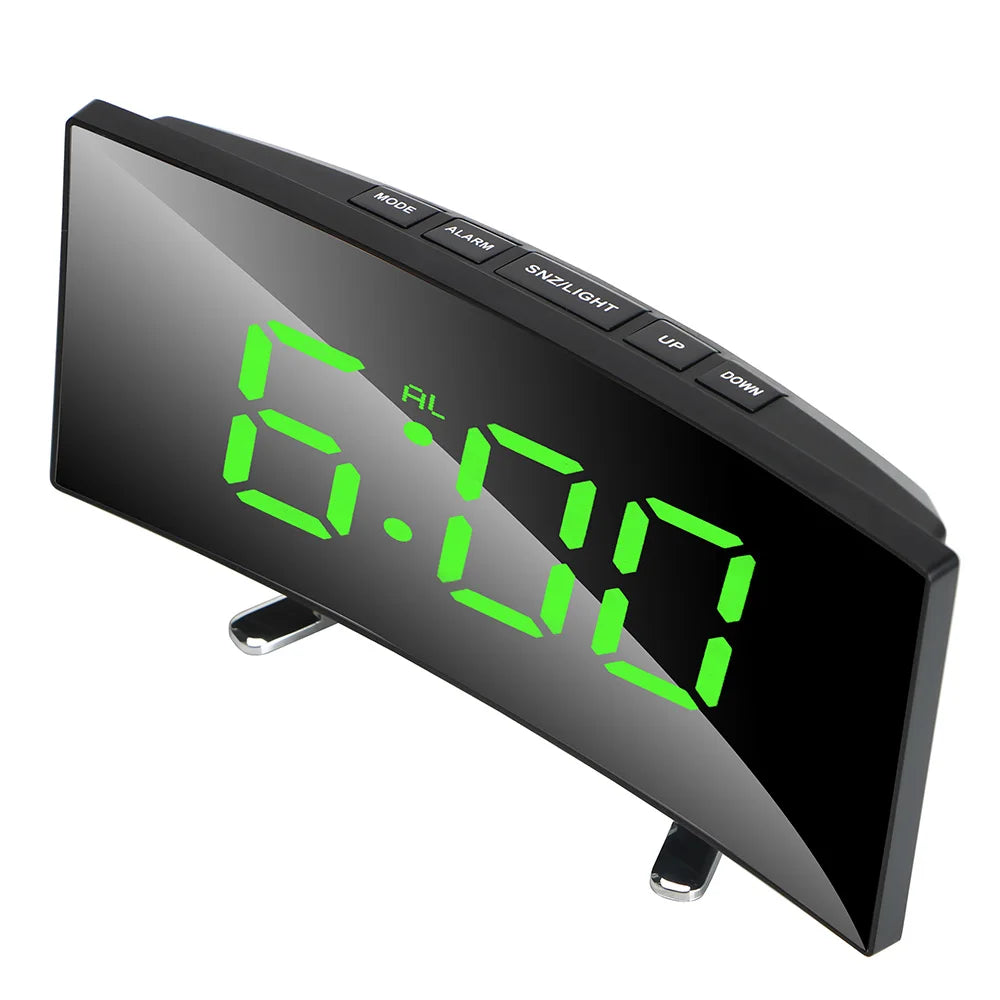 Curved Dimmable Mirror Clock Home Decors For Kids Bedroom 7 Inch Large Number Table Clock LED Screen Digital Alarm Clock