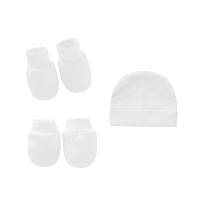 Baby Anti Scratching Soft Cotton Gloves+Hat+Foot Cover Set Newborn Mittens Socks Beanies Cap Kit for Infants Shower Gifts H3CD