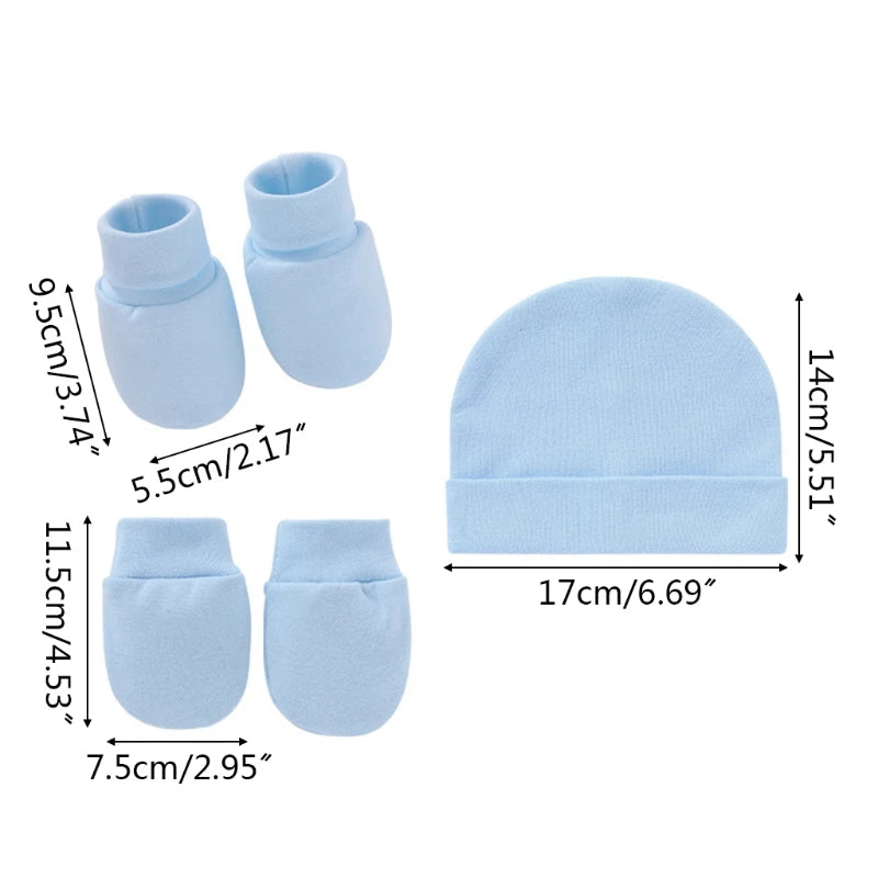 Baby Anti Scratching Soft Cotton Gloves+Hat+Foot Cover Set Newborn Mittens Socks Beanies Cap Kit for Infants Shower Gifts H3CD