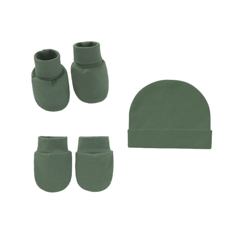 Baby Anti Scratching Soft Cotton Gloves+Hat+Foot Cover Set Newborn Mittens Socks Beanies Cap Kit for Infants Shower Gifts H3CD