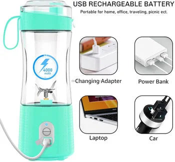 4000mAH 240W USB C RECAHRGE Portable Blender 350ml Spout Drink STRAP MINI SMOOTHIES JUICER 6PCS BLADES POWER BLENDER