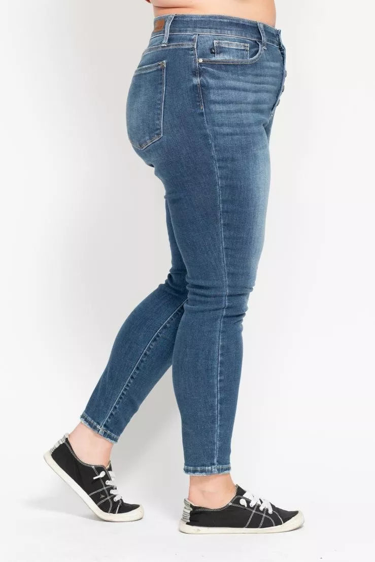 Judy Blue Full Size High Rise Button Fly Skinny Jeans Plus Size - Merit Sell