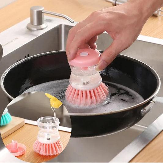 Kitchen Wash Pot Dish Brush Washing Utensils with Washing Up Liquid Soap Dispenser Household Kitchen Cleaning Accessories - Merit Sell