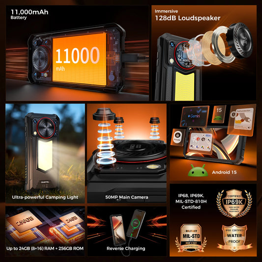 【NEW】OUKITEL WP53 PRO Rugged Phone, 24GB+256GB 11000mAh Android 15 6.52" NFC 50MP Cell Phone - Merit Sell