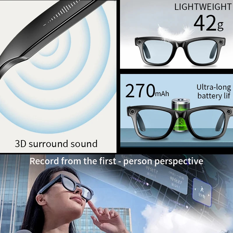 New AI Glasses HD Anti-shake Camera Video Recording Smart Glasses Voice Call Wireless Bluetooth Call Translation Sunglasses - Merit Sell
