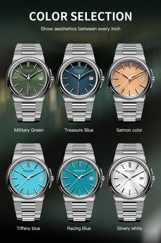 New Specht&Sohne Salmon Men's Automatic Watch 38MM Stainless Steel Japanese NH35 Mechanical Watch 50M Waterproof - Merit Sell