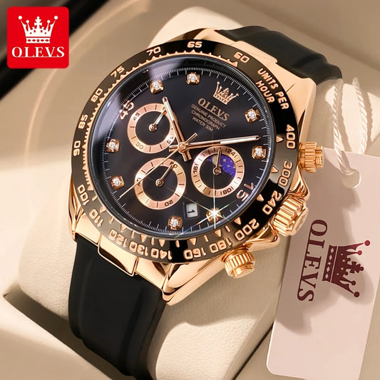 OLEVS Men's Watches Waterproof Luminous Moon Phase Date Chronograph Men's Wristwatch Luxury Original Quartz Wrist watch for Men - Merit Sell