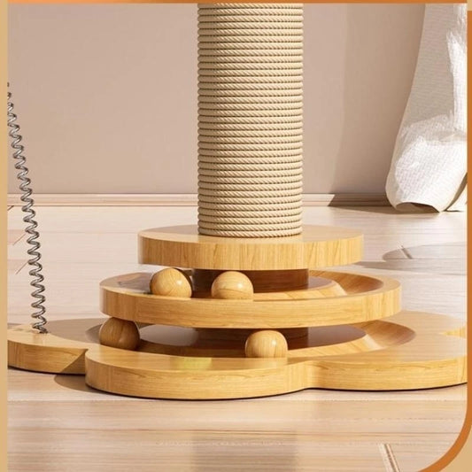 Pet Cat Toy Solid Wood Cat Turntable Funny Cat Stick Balls Durable Sisal Scratching Board Cat Supplies Cat Grab Column - Merit Sell