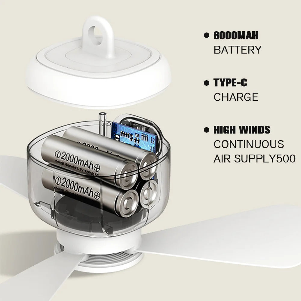 Portable Ceiling Fan Light Rechargeable Camping Fan with Remote Control Outdoor Fan for Outdoor Camping Dorm - Merit Sell