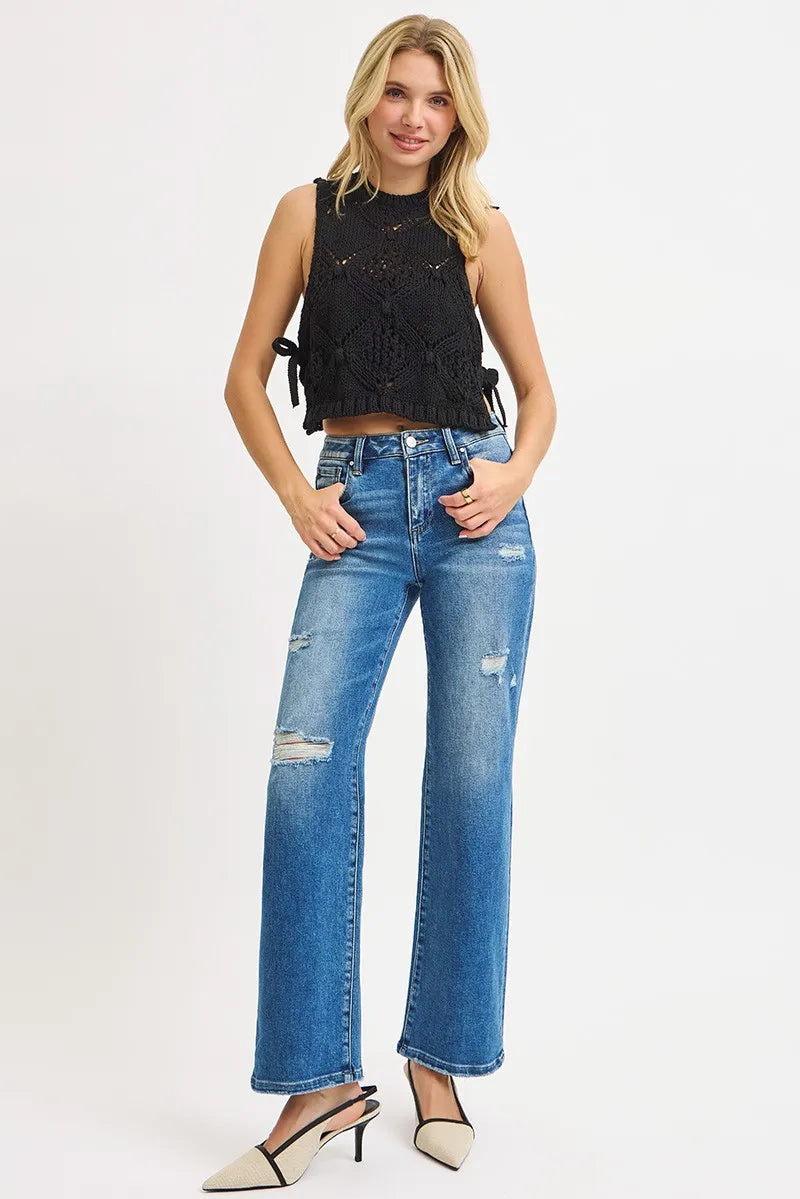 RISEN Full Size High Rise Ankle Straight Front Body Distressed Jeans Plus Size - Merit Sell