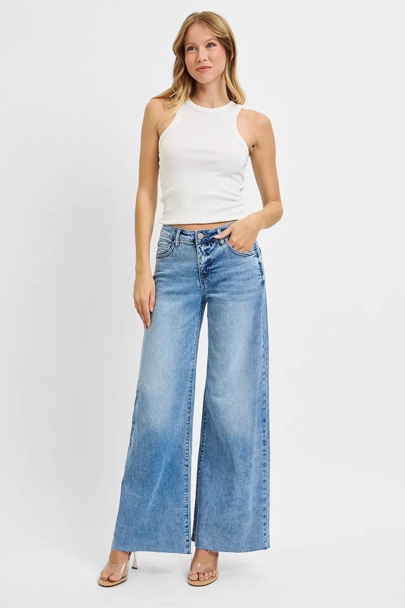 RISEN Full Size Tummy Control High Rise Ankle Palazzo Jeans Plus Size - Merit Sell
