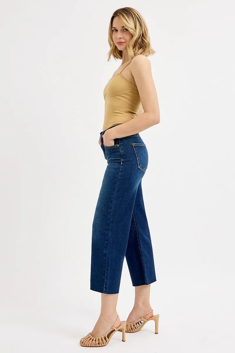 RISEN Full Size Tummy Control High Rise Crop Wide Jeans Plus Size - Merit Sell