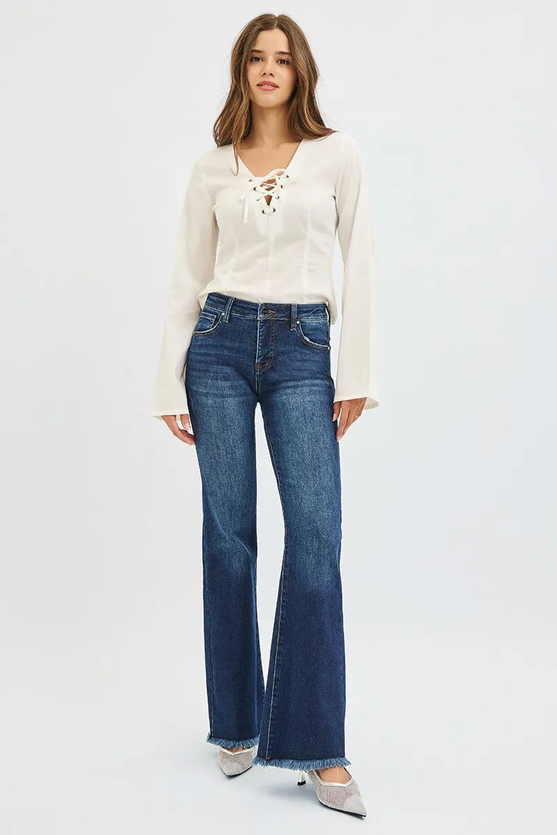 RISEN Full Size Tummy Control Mid Rise Flare Jeans Plus Size - Merit Sell