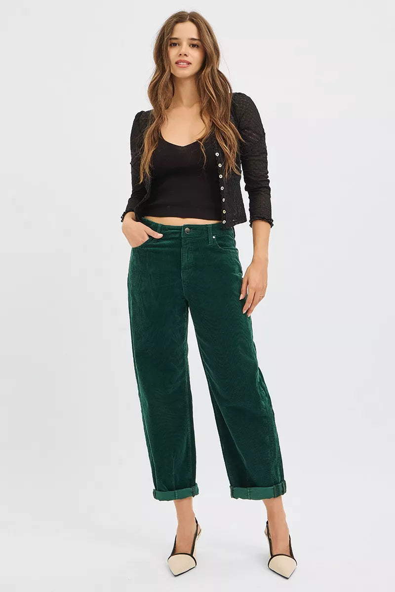 RISEN High Rise Crop Barrel Cordurory Pants - Merit Sell