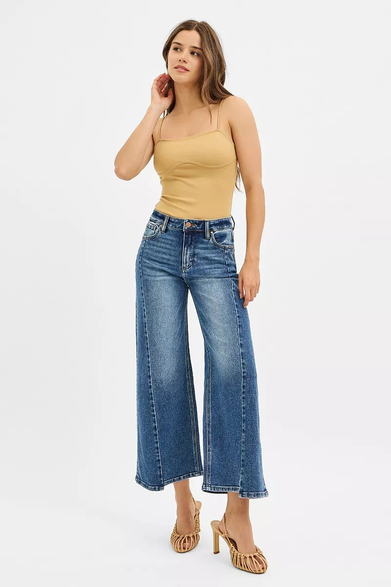 RISEN High Rise Crop Wide Leg Jeans with Step Hem - Merit Sell