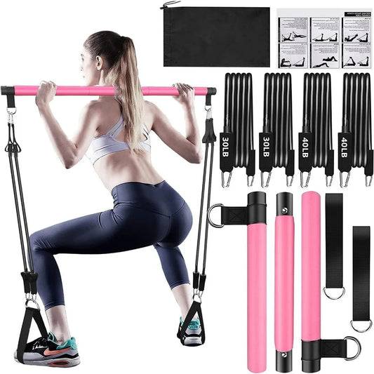 Resistance Bands Set with Fitness Bar Workout Gym Pull Rope Yoga TPE or Latex Tube Sports Elastic Exercise Equipment for Home - Merit Sell