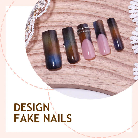 24pcs Smudging Color Simple False Nail Tips European Long Coffin French Style Press On Nails Spicy Girl Detachable Fake Nail