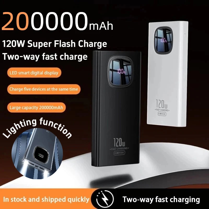 200000mah Power Bank 120w Fast Charging Portable Charger External Battery High Capacity Powerbank Digital Display