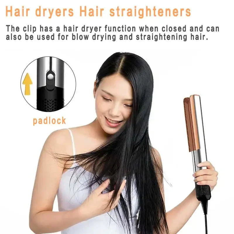 2-in-1 Professional Quick Dry Hair Dryer and Straightener Negative Ion Iron Long Lasting Styling Tool Wet and Dry Curling Iron